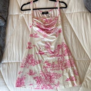 Cider White and Pink Toile Cowl Neck Slip Dress NWT